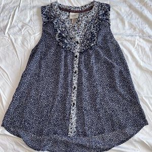 Sleeveless Navy Blue & White Top / Blouse - Knox Rose - Women’s XS